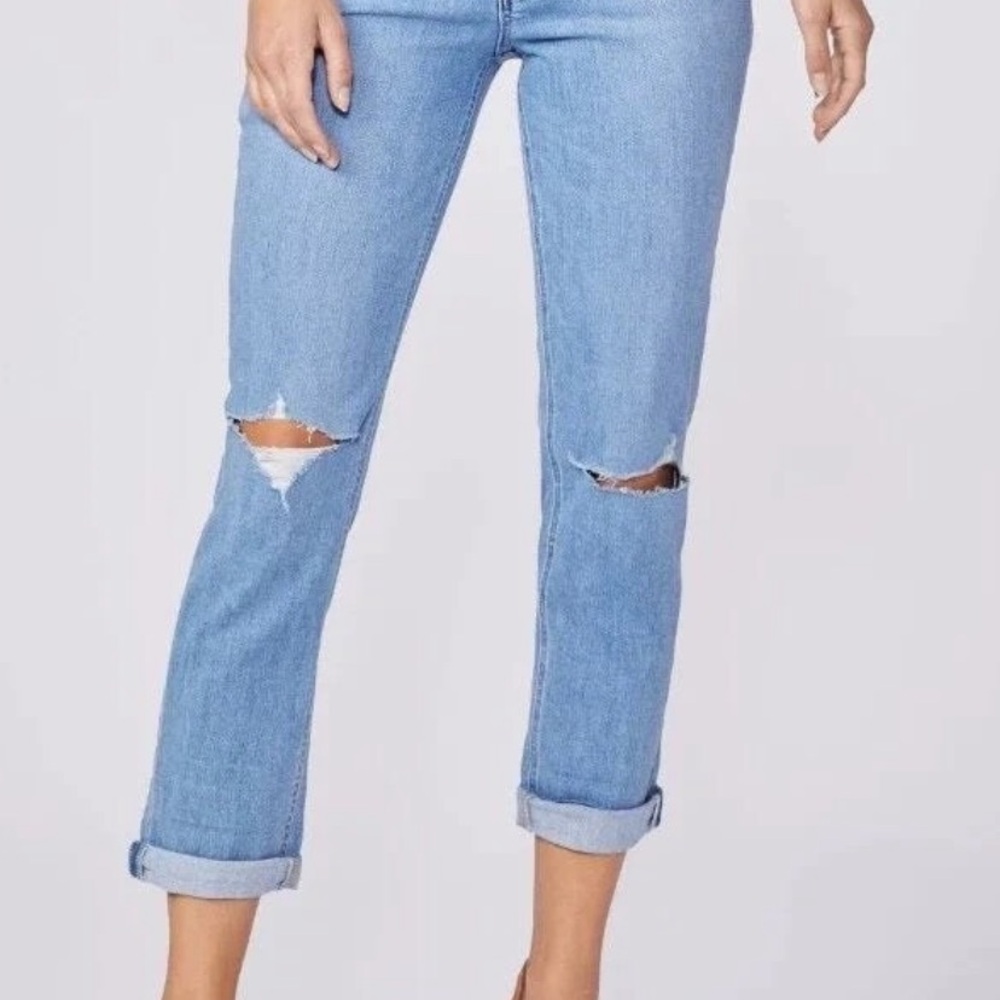 PAIGE Light Blue Distressed Boyfriend Jeans